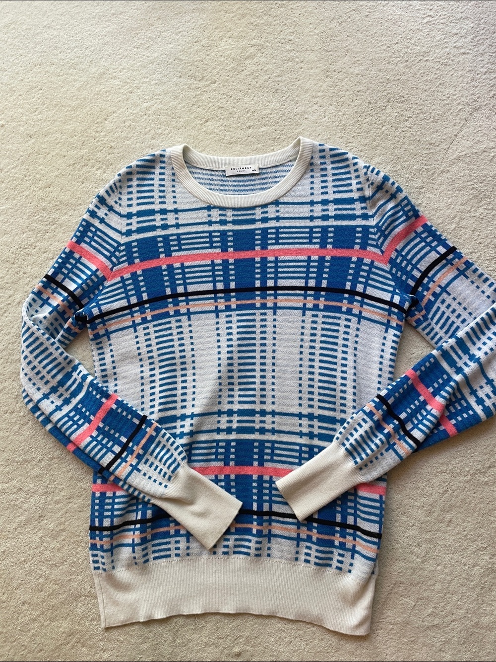 Equipment Femme Sweater Blue White Plaid M